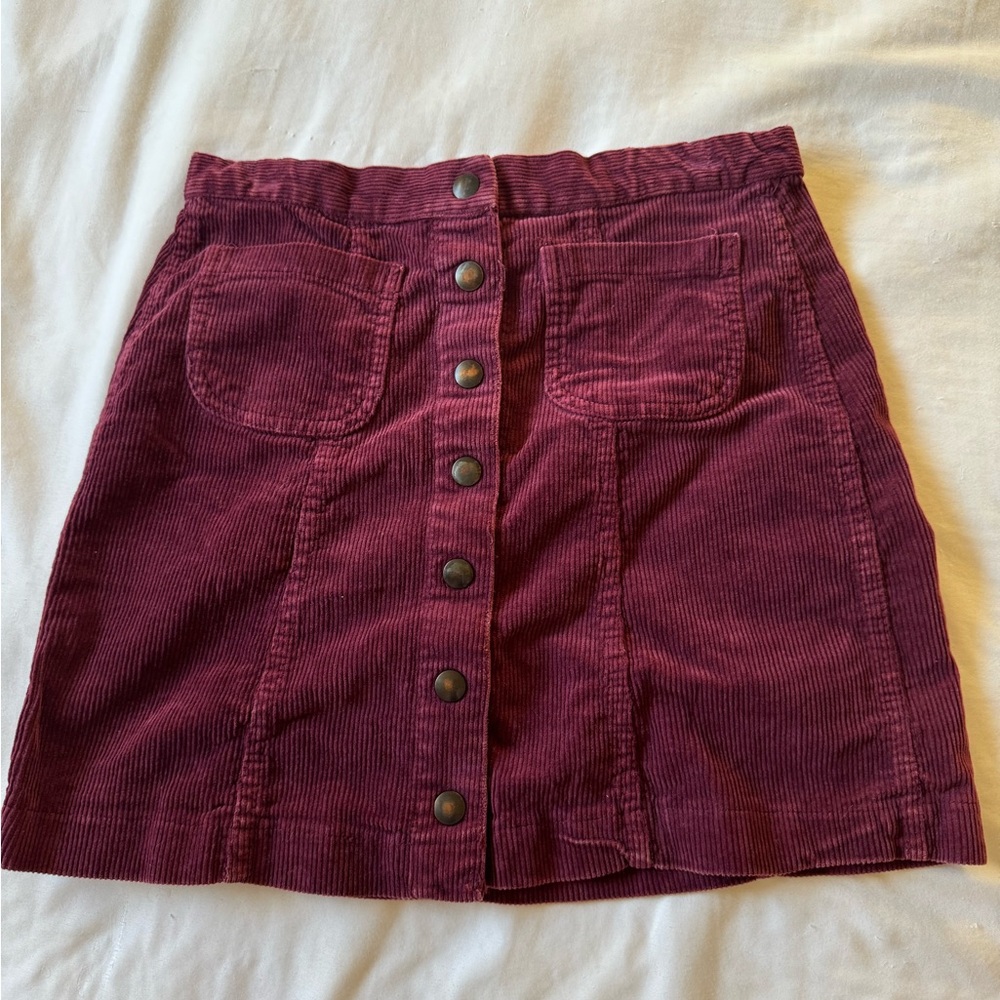 Brandy Melville Button Up Corduroy Skirt in Burgundy